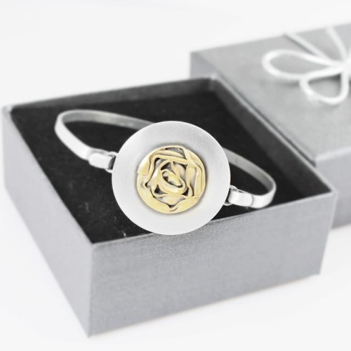 Bransoleta srebrna z różyczką pozłacaną Autorska Biżuteria Srebrna