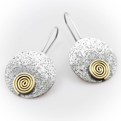 Kolczyki srebrne z nutą złota Biżuteria Autorska GRZESIŃSKI