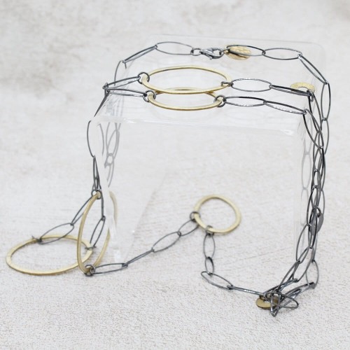 Autorski długi naszyjnik srebrny z elementami złotymi