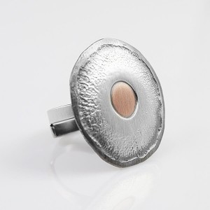 Pierścionek srebrny handmade z miedzią