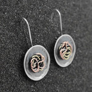 Kolczyki srebrne handmade z miedzią i mosiądzem