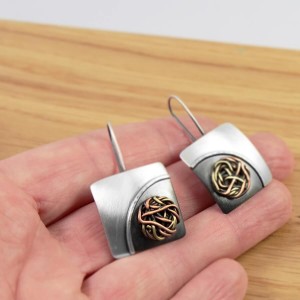 Unikatowe kolczyki srebrne handmade z miedzią i mosiądzem