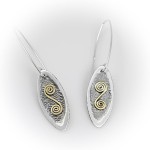 Kolczyki srebrne na długim biglu ze ślimaczkiem z mosiądzu